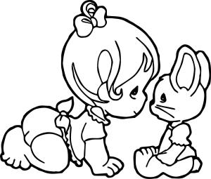 Kız Bebek boyama sayfası,  coloring page, Kız Bebek ve Tavşan, 