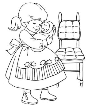 Kız Bebek boyama sayfası,  coloring page, Kız Sarılma Uyuyan Bebek Kız, 