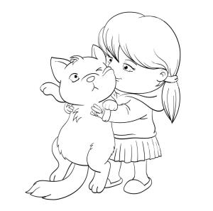 Kız Bebek boyama sayfası,  coloring page, Kedi ile Kız Bebek, 