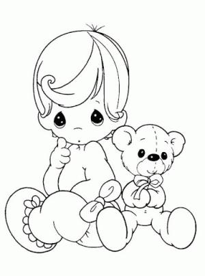 Kız Bebek boyama sayfası,  coloring page, Kız Bebek ve Oyuncak Ayı, 