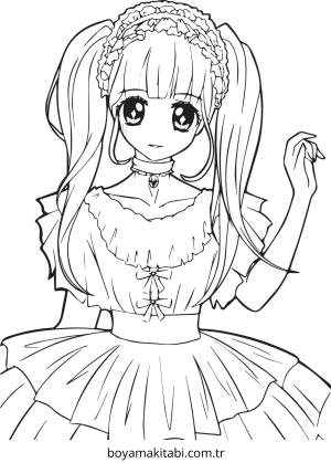 Kız boyama sayfası – çizgi film temalı, basit çizim