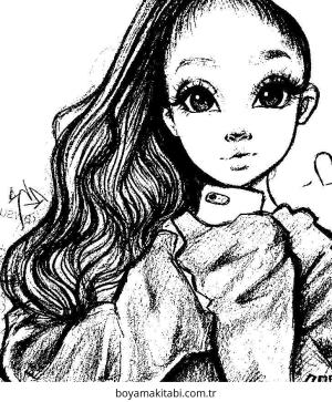 Kız boyama sayfası – sanatsal çalışma, çocuklar için