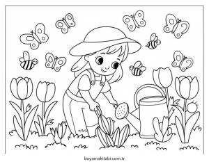 Kız boyama sayfası – sanatsal çalışma, çocuklar için