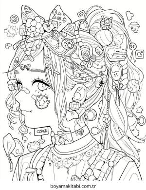 Kız boyama sayfası – sevimli karakter, sanatsal çalışma