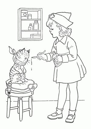 Kızılay Haftası boyama sayfası,  coloring page, Hemşire ve Kitty, 