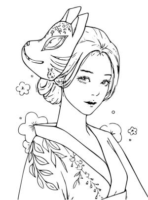 Kızlar boyama sayfası,  coloring page, Japonya kızı, 