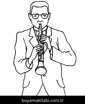 Klarnet boyama sayfası – PDF indir, sevimli karakter