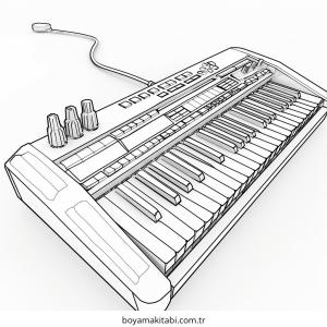 Klavye boyama sayfası – PDF indir, sevimli karakter