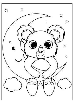 Koala boyama sayfası, Koala coloring page, Ay ile Koala, 