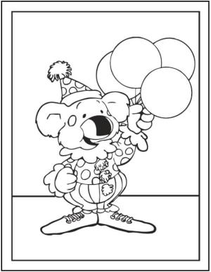 Koala boyama sayfası, Koala coloring page, Balon tutan Palyaço Koala, 