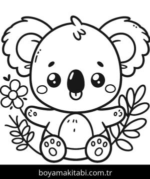 Koala boyama sayfası, Koala coloring page, canlı, yuvarlak hatlı, mutlu