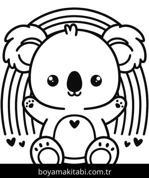 Koala boyama sayfası, Koala coloring page, basit, çizgi, mutlu