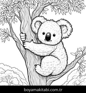 Koala boyama sayfası, Koala coloring page, kreatif, karakterli, karikatür