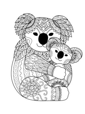 Koala boyama sayfası, Koala coloring page, Bebek Koala Mandala ile Anne Koala, 