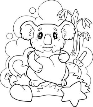 Koala boyama sayfası, Koala coloring page, Kalpli ve Yıldızlı Koala, 