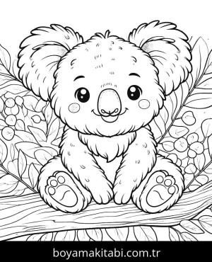Koala boyama sayfası, Koala coloring page, çerçeveli, oyunlu, renkli