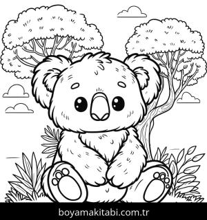 Koala boyama sayfası, Koala coloring page, kolay, karakterli, popüler