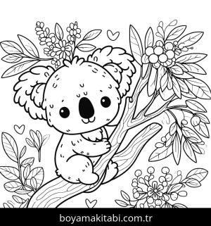 Koala boyama sayfası, Koala coloring page, oyunlu, minimal, benzersiz