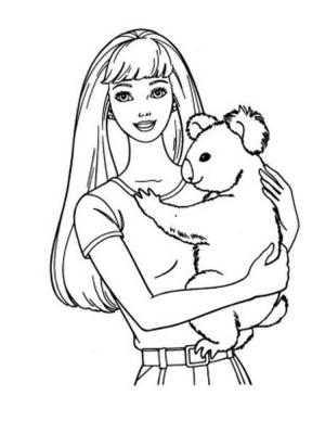 Koala boyama sayfası, Koala coloring page, Koala tutan Kız, 