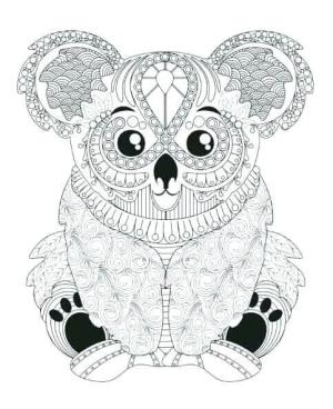 Koala boyama sayfası, Koala coloring page, Mandala Oturan Koala, 