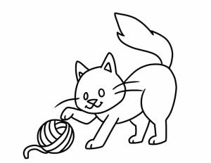 Kolay boyama sayfası,  coloring page, Sadece Kedi ve yün Rulo, 