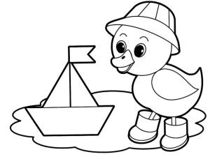 Kolay boyama sayfası,  coloring page, Sadece ördek ve Gemi, 