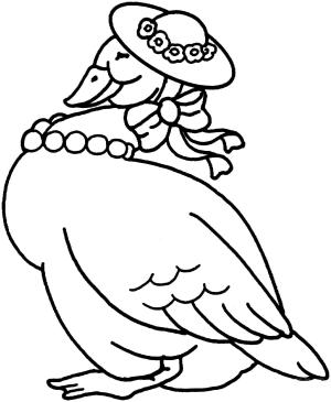 Kolye boyama sayfası,  coloring page, Şapkalı ve İnci Kolyeli Ördek, 