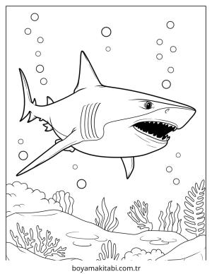 Köpek Balığı boyama sayfası – çocuk aktivitesi, PDF indir