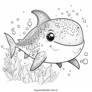 Köpek Balığı boyama sayfası – sevimli karakter, sanatsal çalışma