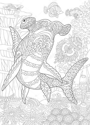 Köpek Balığı boyama sayfası,  coloring page, Çekiç Köpekbalığı Mandala, 