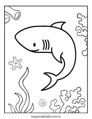 Köpek Balığı boyama sayfası – basit çizim, kolay boyama