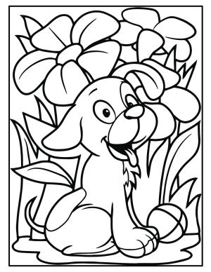 Köpek Yavrusu boyama sayfası,  coloring page, Yaprakları ile Köpek Yavrusu, 