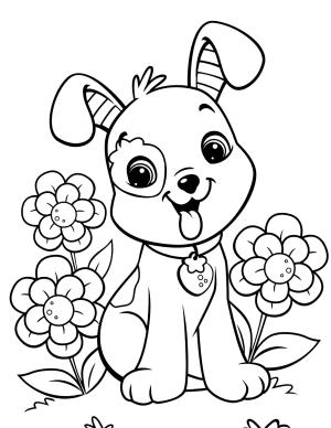 Köpek Yavrusu boyama sayfası,  coloring page, Çiçekli köpek Yavrusu, 