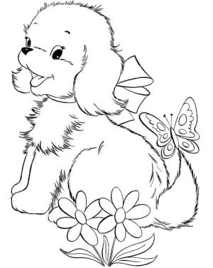 Köpek Yavrusu boyama sayfası,  coloring page, Kelebek ve çiçek ile Köpek Yavrusu, 