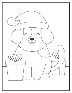 Köpek Yavrusu boyama sayfası,  coloring page, Noel şapkası giyen Sevimli Köpek Yavrusu, 