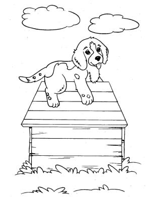 Köpek boyama sayfası, Dog coloring page, Köpek Evi üzerinde Köpek, 