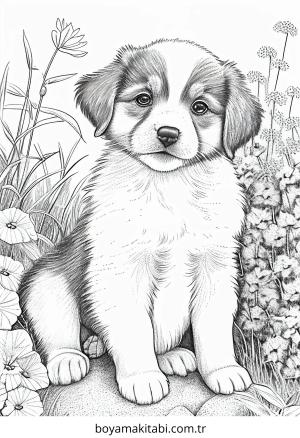 Köpek boyama sayfası – el becerilerini geliştirir, boyama çalışması