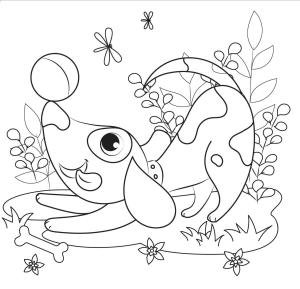 Köpek boyama sayfası, Dog coloring page, Top ile Komik Köpek, 