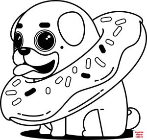 Köpek boyama sayfası, Dog coloring page, , dogs pug with donut on his neck 