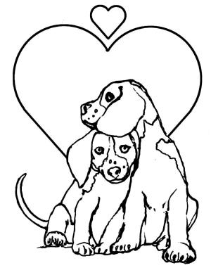 Köpek boyama sayfası, Dog coloring page, Kalpli Çift Köpek Çizimi, 