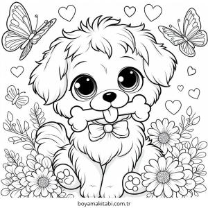 Köpek boyama sayfası – çocuk aktivitesi, PDF indir