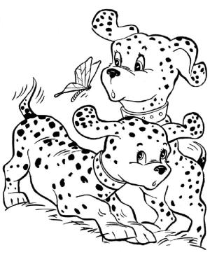 Köpek boyama sayfası, Dog coloring page, Kelebekli İki Köpek, 