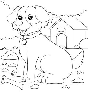 Köpek boyama sayfası, Dog coloring page, Kemikli Köpek ve Ev Köpeği, 