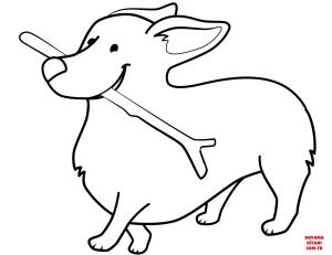 Köpek boyama sayfası, Dog coloring page, , dogs funny corgi holding stick 