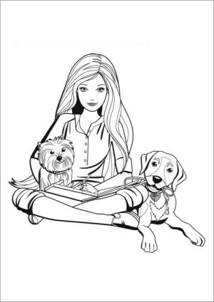 Köpek boyama sayfası, Dog coloring page, Barbie ve iki Köpek, 