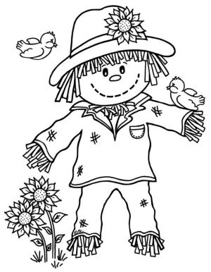 Korkuluğu boyama sayfası,  coloring page, İki Kuşla Gülen Korkuluk, 