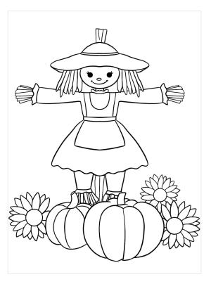 Korkuluğu boyama sayfası,  coloring page, Kabak ve Çiçek ile Korkuluk Kız, 