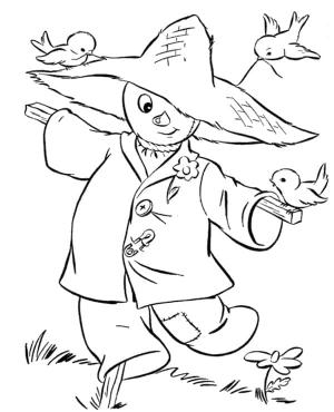 Korkuluk boyama sayfası,  coloring page, Korkuluk ve Küçük Kuşlar, 