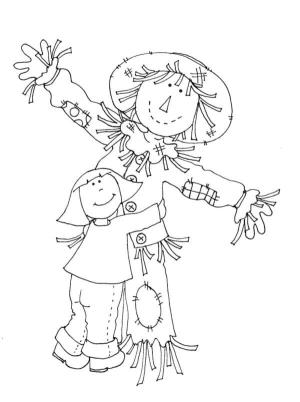 Korkuluk boyama sayfası,  coloring page, Küçük Kız Korkuluğa Sarılıyor, 