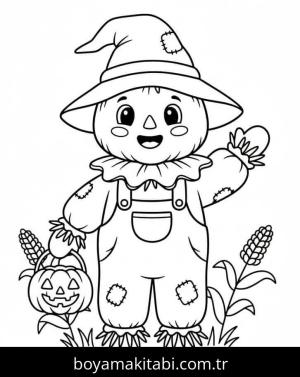 Korkuluk boyama sayfası – basit çizim, kolay boyama